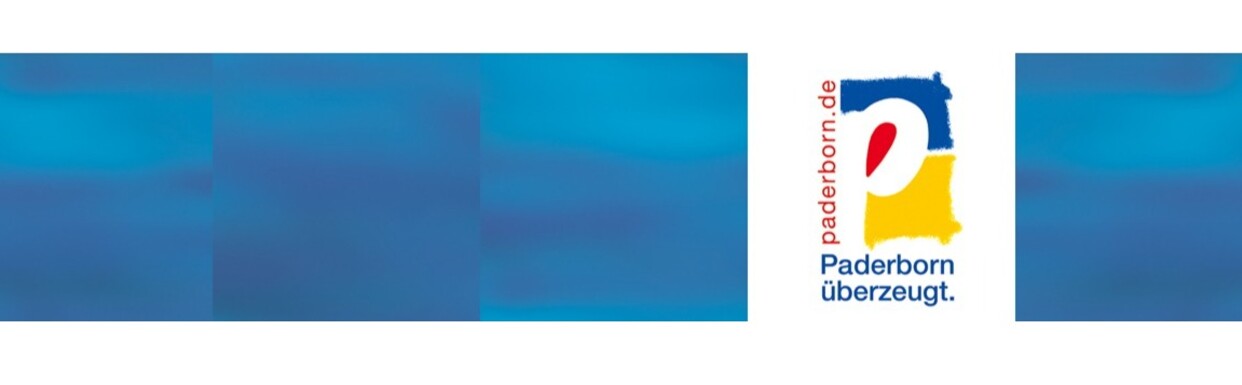 Das Bild zeigt im Corporate Design eine blaue Kachelleiste mit der Aufschrift Stadt Paderborn